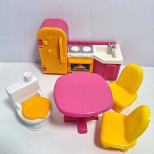 My 1st Dollhouse Kitchen Table Chairs Toilet Fisher Price Refrigerator Sink Oven